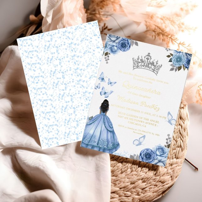 Elegant Dusty Blue Floral Butterfly Quinceanera (Creator Uploaded)