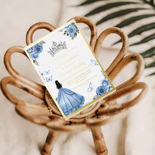 Elegant Dusty Blue Floral Butterfly Quinceanera