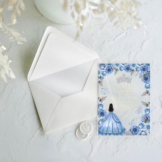 Elegant Dusty Blue Floral Butterfly  Quinceanera  Acrylic Invitations (Creator Uploaded)