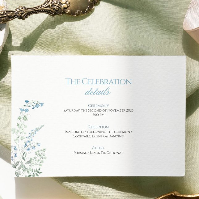 Elegant Dusty blue Floral Calligraphy Wedding Enclosure Card (Creator Uploaded)