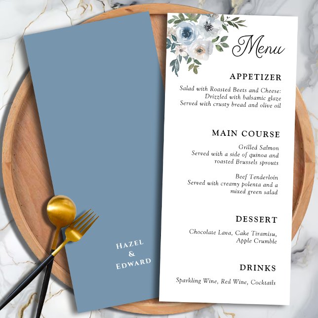 Elegant Dusty blue Floral Calligraphy Wedding Menu (Elegant Dusty blue Floral Calligraphy Wedding Menu)