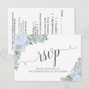 Elegant Dusty Blue Floral Calligraphy Wedding RSVP Card