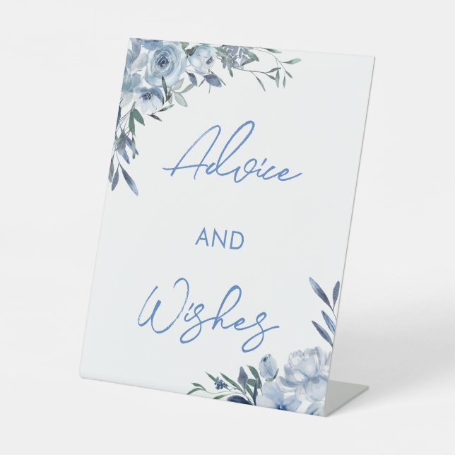 Elegant Dusty Blue Floral Cards and Wishes Sign (Front)