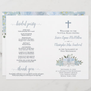 Elegant Dusty Blue Floral Catholic Wedding Program
