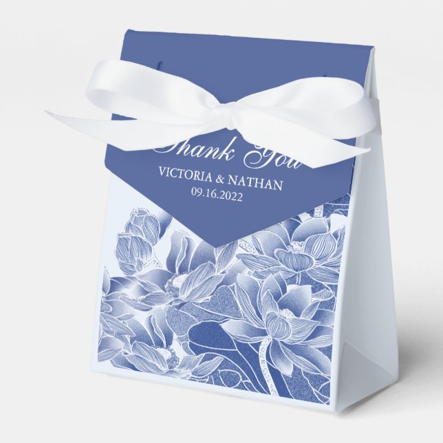 Elegant Dusty Blue Floral Classic Chinoiserie Favour Box (Front Side)