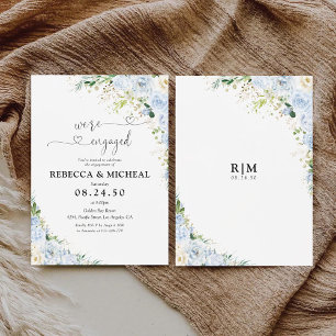 Elegant Dusty Blue Floral Engagement Party  Invitation