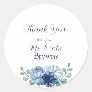 Elegant Dusty Blue Floral Eucalyptus Wedding Classic Round Sticker