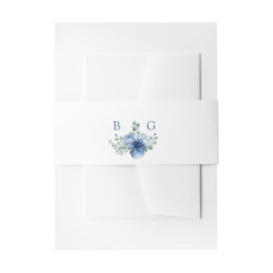 Elegant Dusty Blue Floral Eucalyptus Wedding Invitation Belly Band