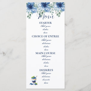 Elegant Dusty Blue Floral Eucalyptus Wedding Menu