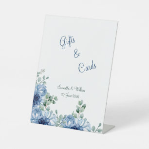 Elegant Dusty Blue Floral Eucalyptus Wedding Pedestal Sign