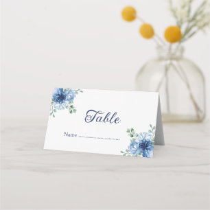 Elegant Dusty Blue Floral Eucalyptus Wedding Place Card