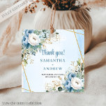 Elegant Dusty Blue Floral Eucalyptus Wedding Tag<br><div class="desc">✅ For matching items search 210W in my collections ✅ Add the perfect finishing touch to your wedding favours with this elegant watercolor dusty blue and white floral thank you tag, beautifully accented by a woven gold glitter frame. Soft blue blossoms, creamy white petals, and delicate golden tones combine to...</div>