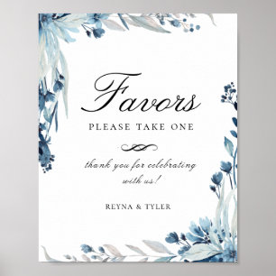 Elegant Dusty Blue Floral Favor Wedding Sign