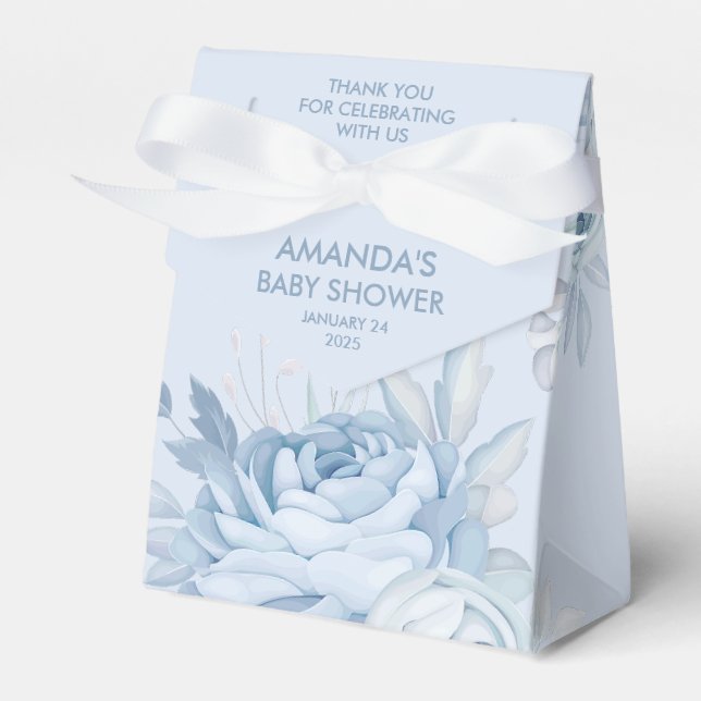 Elegant Dusty Blue Floral Favour Box (Front Side)