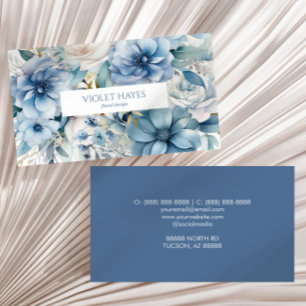 Elegant Dusty Blue Floral Flowers Custom Business Card