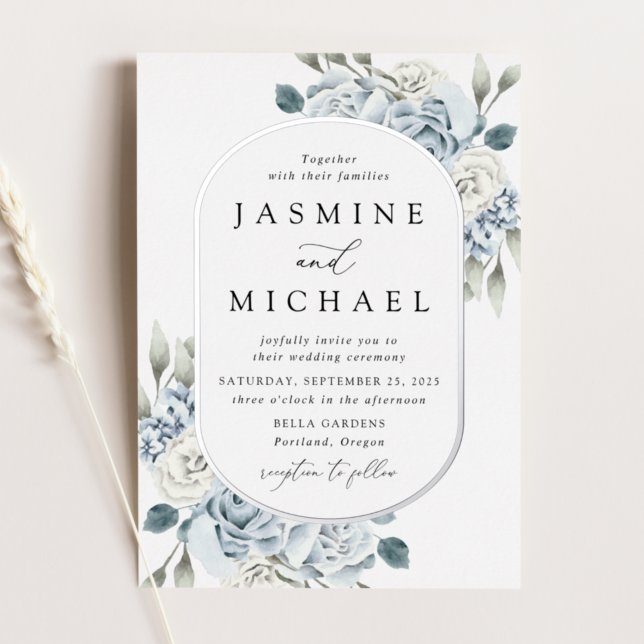 Elegant Dusty Blue Floral Frame Wedding (Creator Uploaded)
