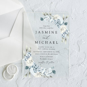 Elegant Dusty Blue Floral Frame Wedding Acrylic Invitations