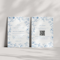 Elegant Dusty Blue Floral Garden QR Code Wedding
