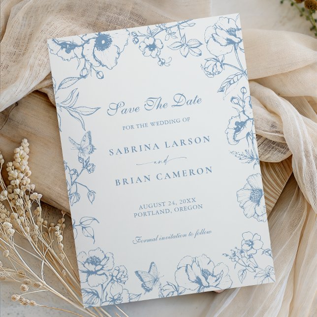 Elegant Dusty Blue Floral Garden Save The Date Invitation (Creator Uploaded)