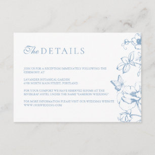 Elegant Dusty Blue Floral Garden Wedding Details Enclosure Card