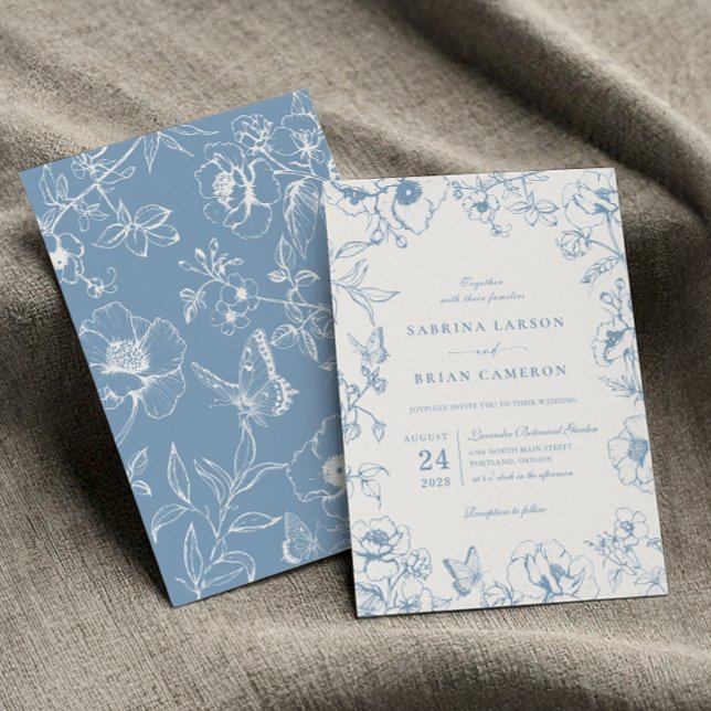 Elegant Dusty Blue Floral Garden Wedding Invitation (Creator Uploaded)