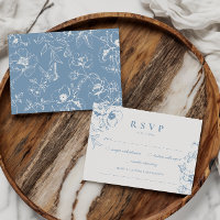 Elegant Dusty Blue Floral Garden Wedding RSVP