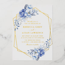 Elegant Dusty Blue Floral Gold Geometric Wedding