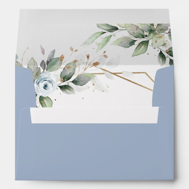Elegant Dusty Blue Floral Greenery for 5x7 card Envelope (Back (Bottom))