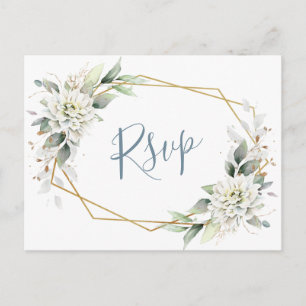 Elegant Dusty Blue Floral Greenery Watercolor RSVP Postcard