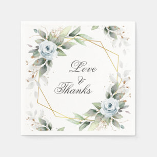 Elegant Dusty Blue Floral Greenery Wedding Paper Napkin