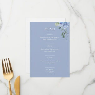 Elegant Dusty Blue Floral Hydrangea Wedding Menu