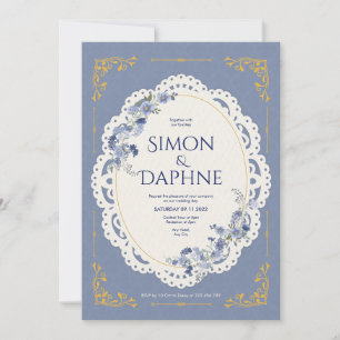 Elegant Dusty Blue Floral Lace Wedding Invitation