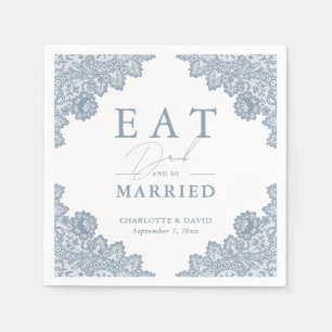 Elegant Dusty Blue Floral Lace Wedding Napkin