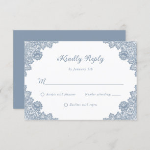 Elegant Dusty Blue Floral Lace Wedding RSVP Card
