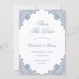 Elegant Dusty Blue Floral Lace Wedding Save The Date