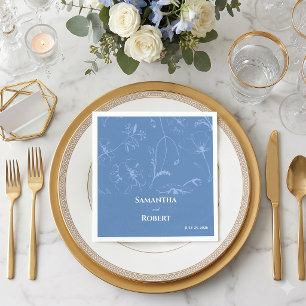 Elegant Dusty BLue Floral Line Art Paper Napkin