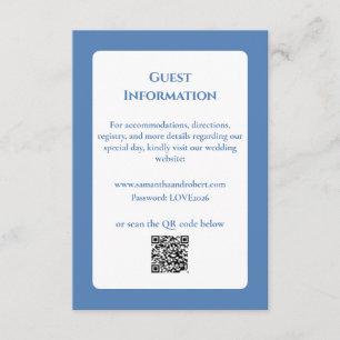 Elegant Dusty Blue Floral Line Art QR Code Wedding Enclosure Card