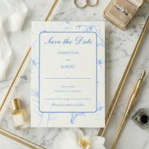 Elegant Dusty Blue Floral Line Art Wedding