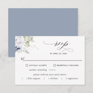 Elegant Dusty Blue Floral, Meal Options Wedding RSVP Card