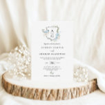 Elegant Dusty Blue Floral Monogram Crest Wedding Invitation<br><div class="desc">Delicate white and dusty blue floral monogram crest wedding invitation.</div>