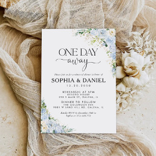 Elegant Dusty Blue Floral One Day Away Invitation