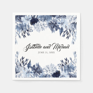 Elegant Dusty Blue Floral Personalised Napkin