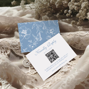 Elegant Dusty Blue Floral QR Code Wedding RSVP  Card