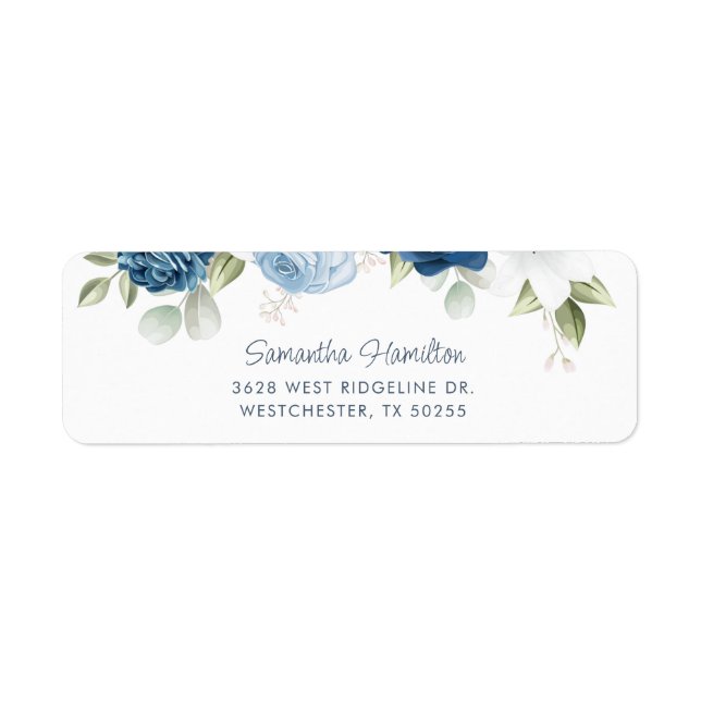 Elegant Dusty Blue Floral Return Address (Front)