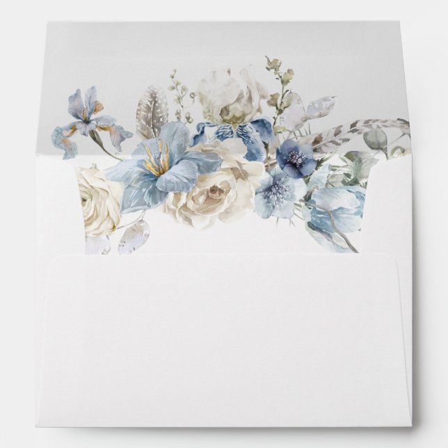 Elegant Dusty Blue Floral Return Address 5x7  Envelope (Back (Bottom))