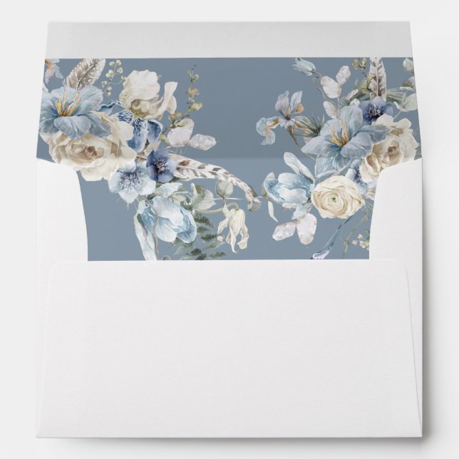 Elegant Dusty Blue Floral Return Address 5x7  Envelope (Back (Bottom))