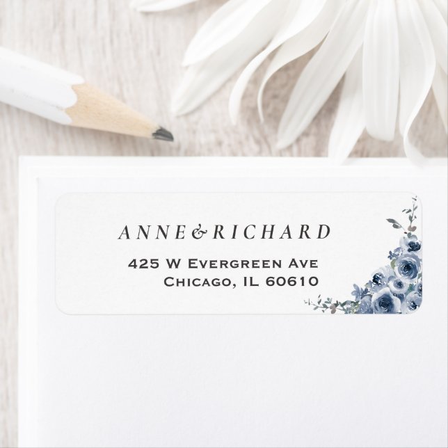 Elegant Dusty Blue Floral Return Address Label (Insitu)