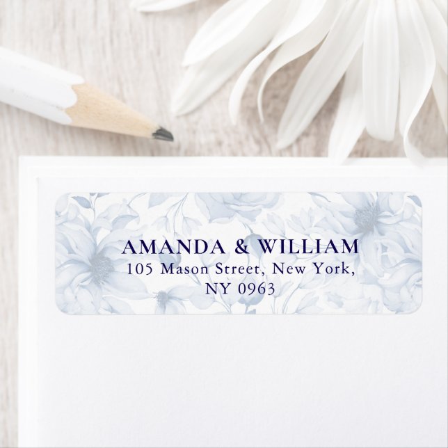Elegant dusty Blue Floral Return Address Label (Insitu)