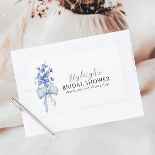Elegant Dusty Blue Floral Ribbon Bow Bridal Shower Rectangular Sticker