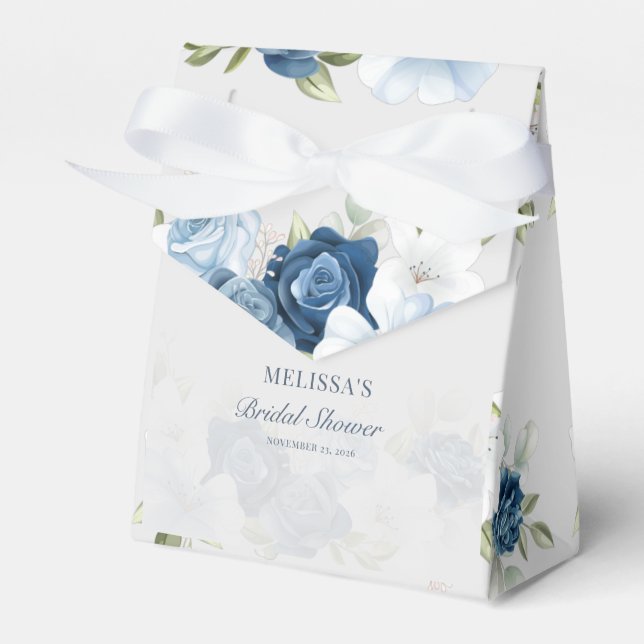 Elegant Dusty Blue Floral Rustic Bridal Shower Favour Box (Front Side)